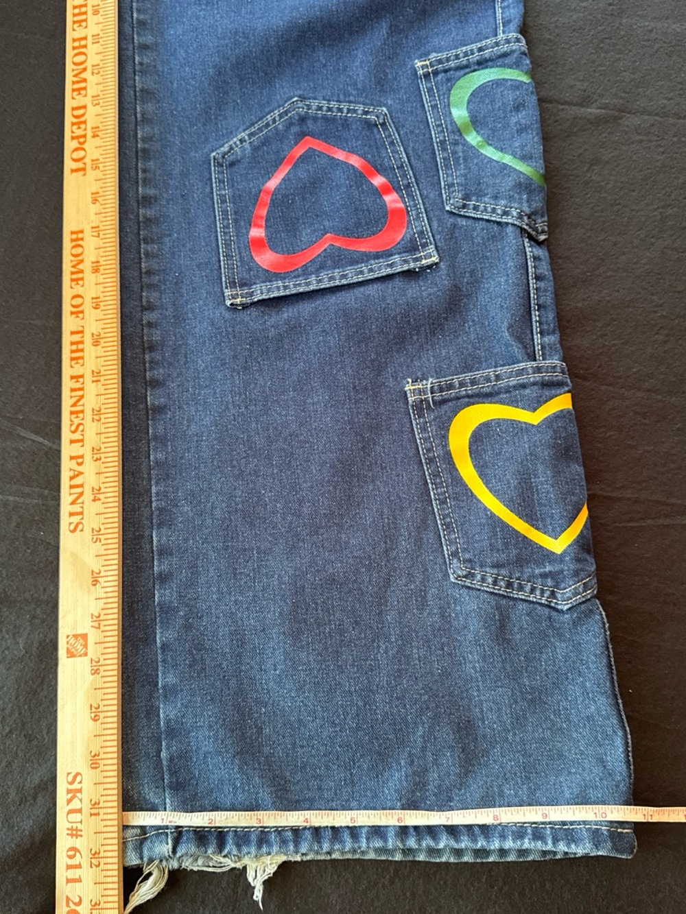 SHEIN Dark Blue Wide-Leg Jeans with Multicolor Heart Patches - Picture 9 of 11
